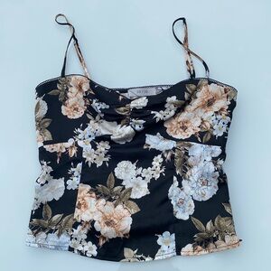 Floral bustier silk tank
